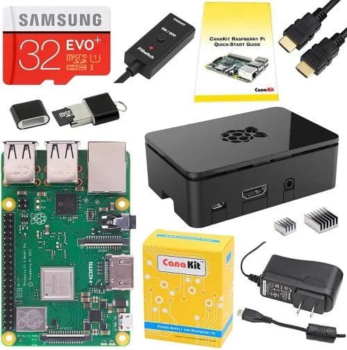 Kit de démarrage CanaKit Raspberry Pi 3 B + (B Plus) (32 Go EVO + Edition, Premium Black Case)
