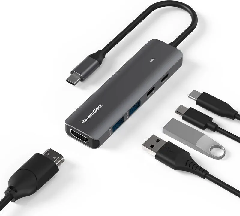 Hub USB-C 5 en 1 HDMI 4K – Adaptateur multiport avec USB 3.0 et Power Delivery en aluminium