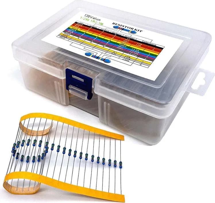 500 pièces 50 valeurs de résistance 1/2W 1 % (1,2R-1M) Kit de résistances à film métallique (Boîte en plastique)