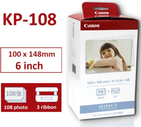 Canon KP-108IN – Kit Encre + Papier Format carte postale 148 x 100 mm (108 impressions)